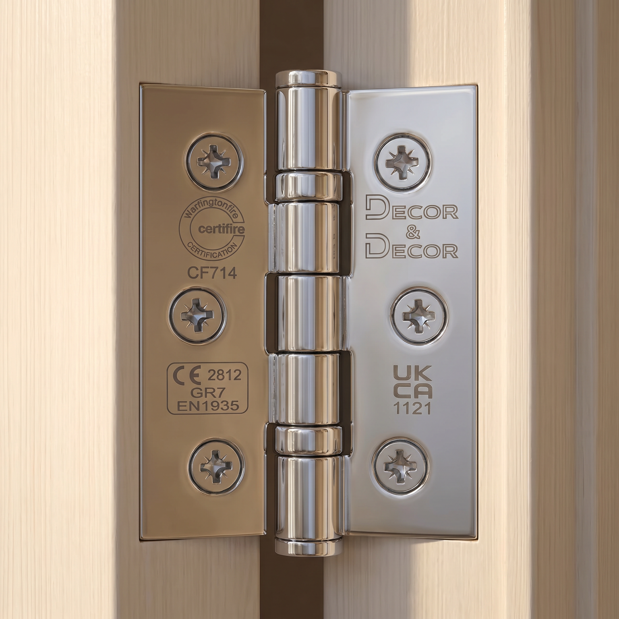 Ball Bearing Fire Rated Door Hinges - 76mm - Pair -  Polished Chrome