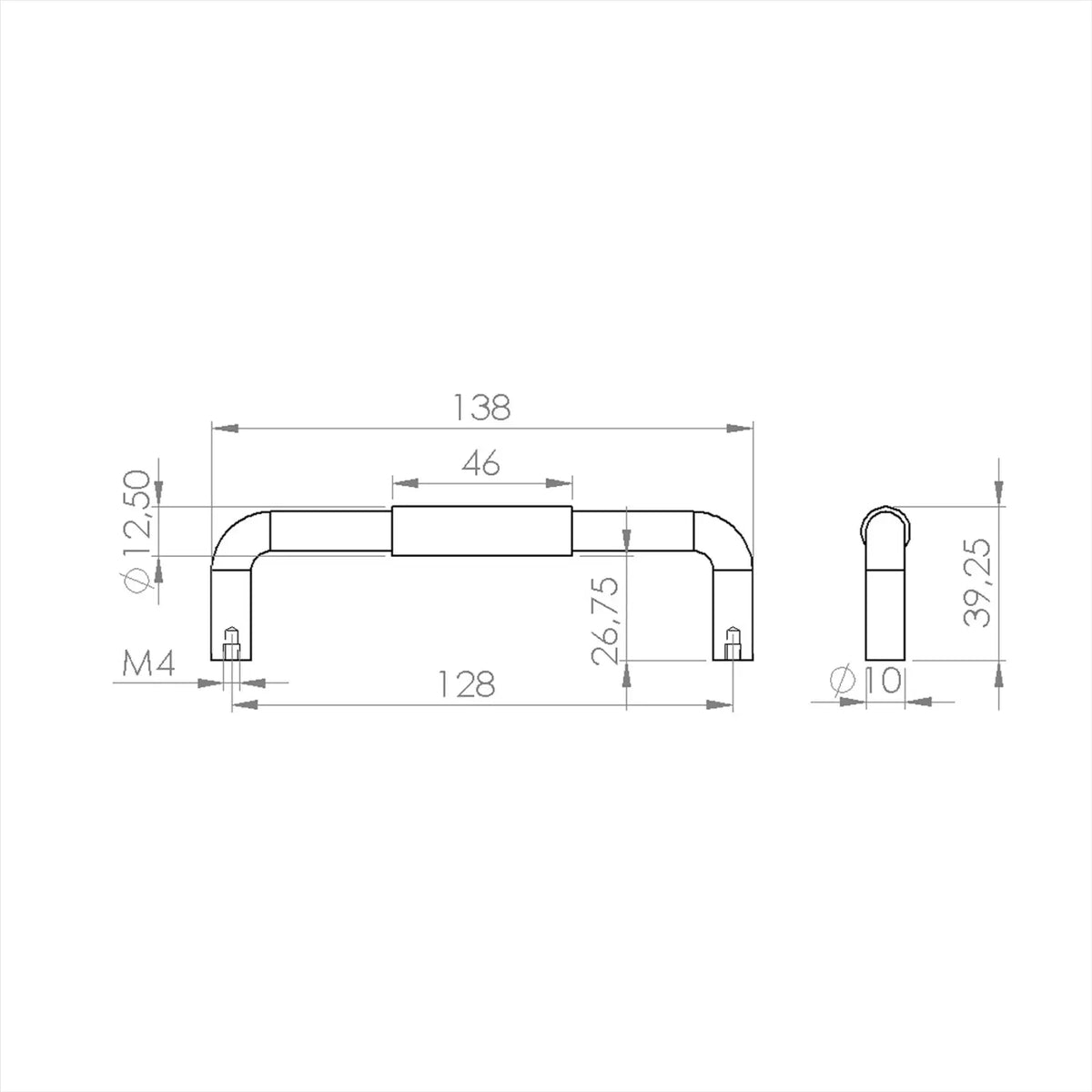 Insignia matt bronze cabinet handles 128mm hole centres diagram