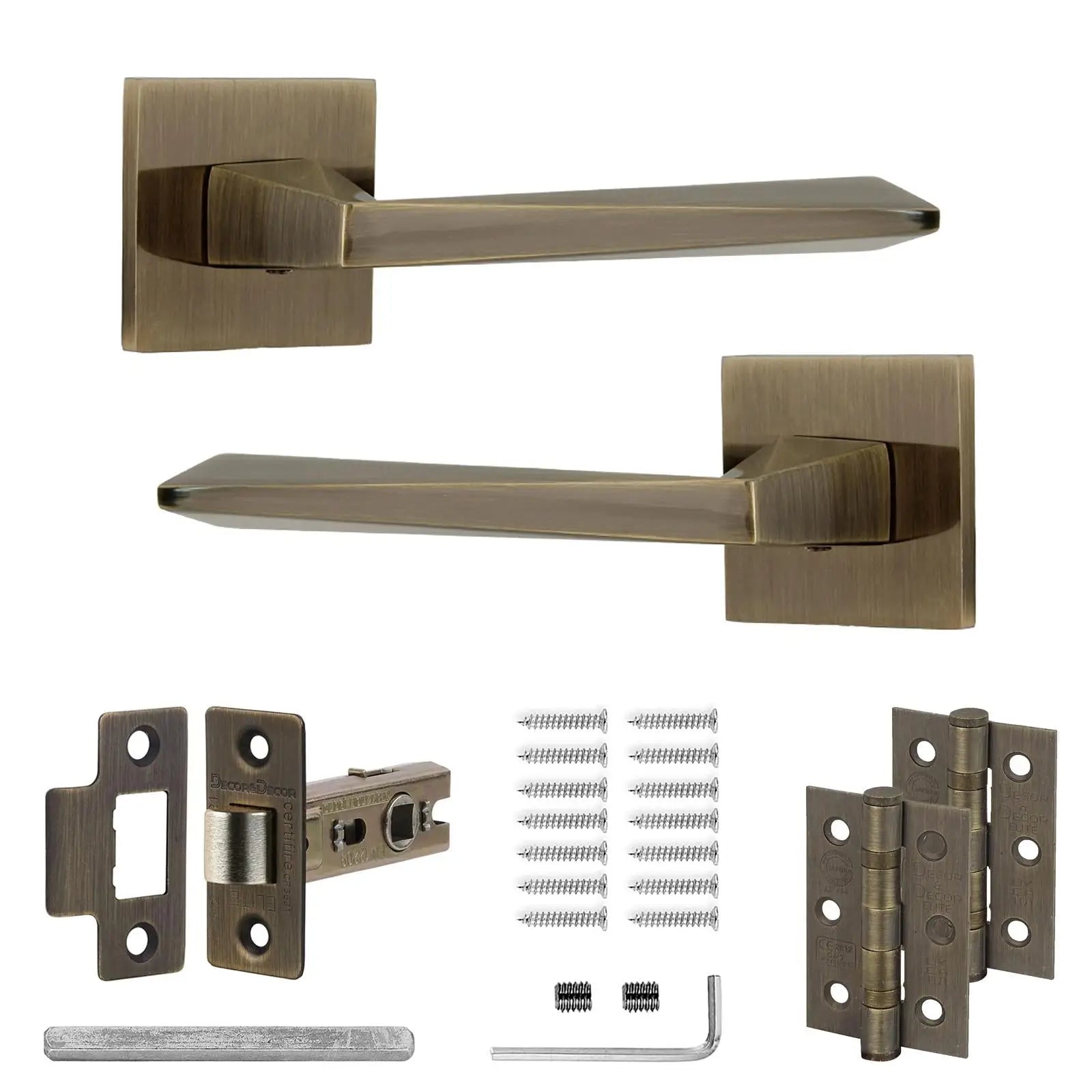 Leda Antique Brass Passage Door Handles - Latch and Hinge Set - & Handle –