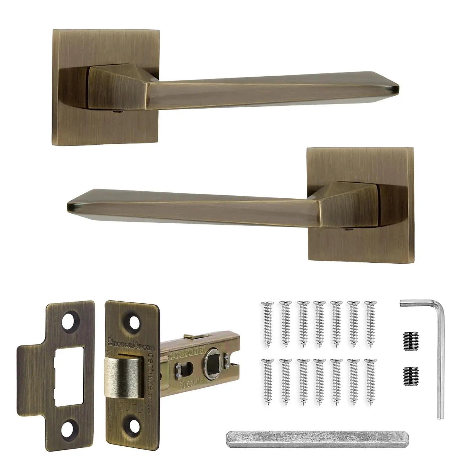Leda Antique Brass Passage Door Handles - Latch Kit Set - –