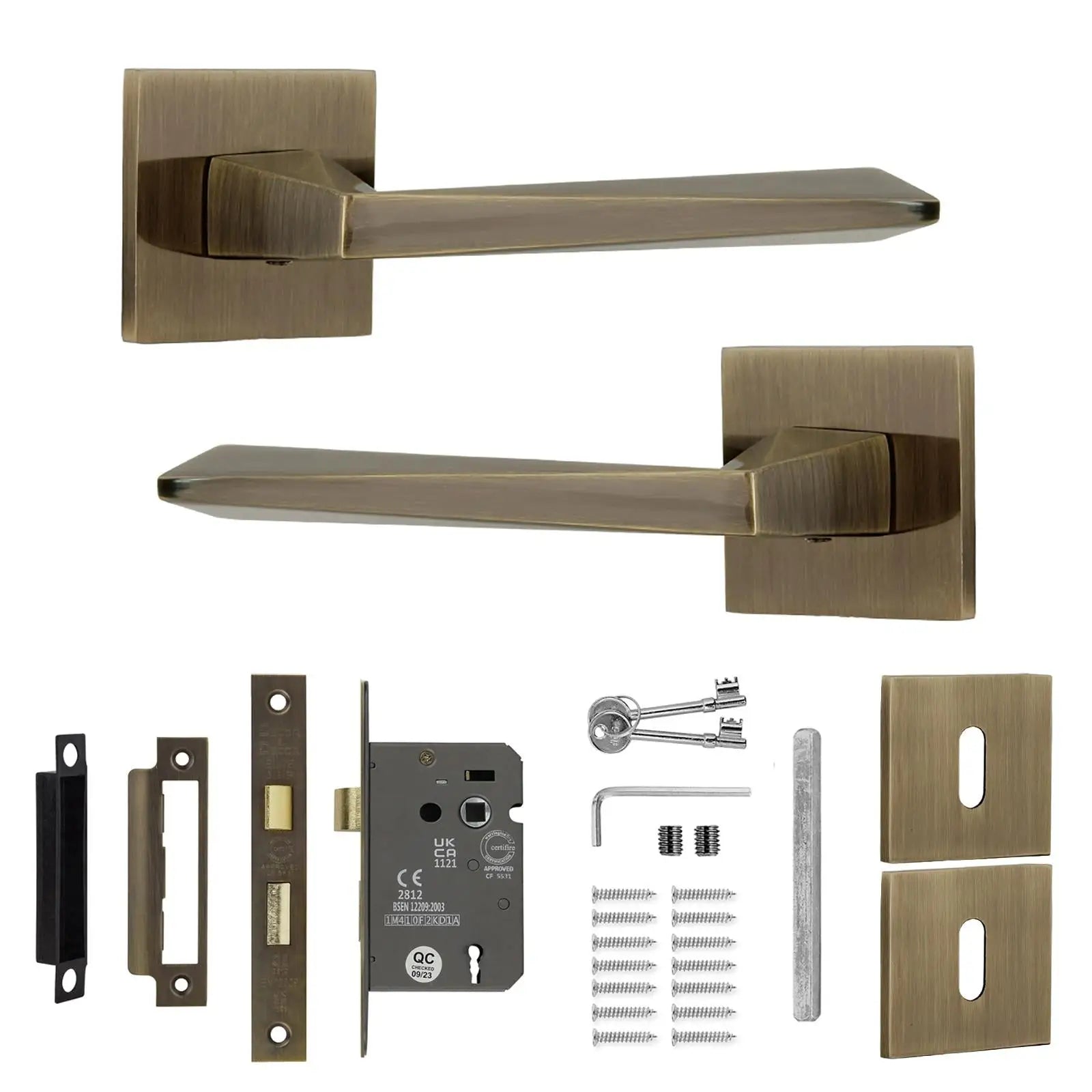 Leda Antique Brass Privacy Door Handles - Sash Lock Kit Set - –