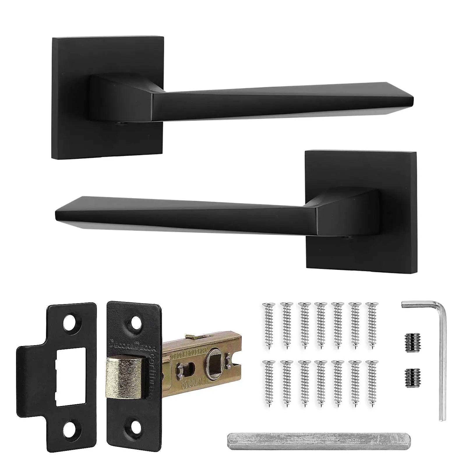 Leda Matt Black Passage Door Handles Latch Kit Set with matte black finish