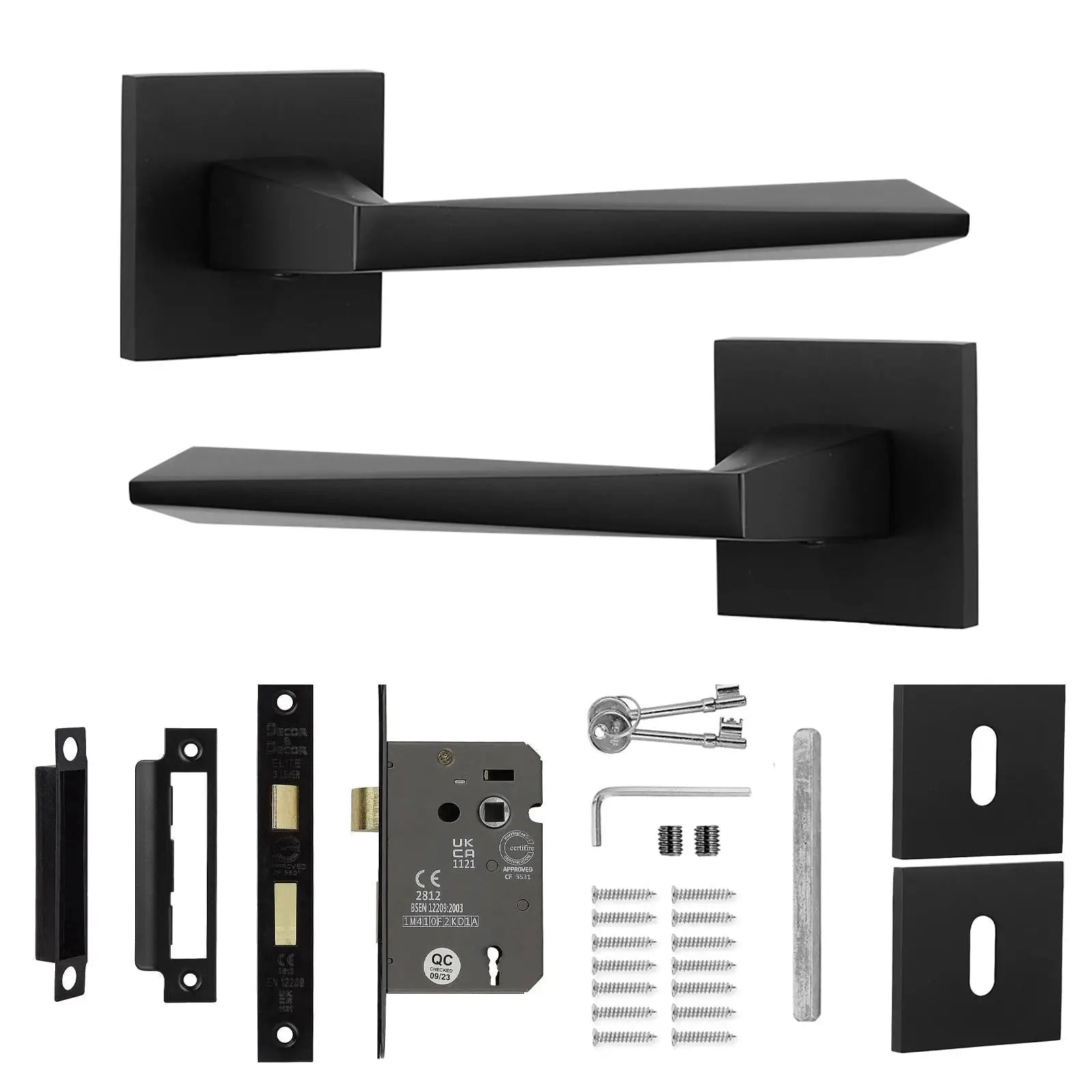 Leda Matt Black Privacy Door Handles - Sash Lock Kit Set - –