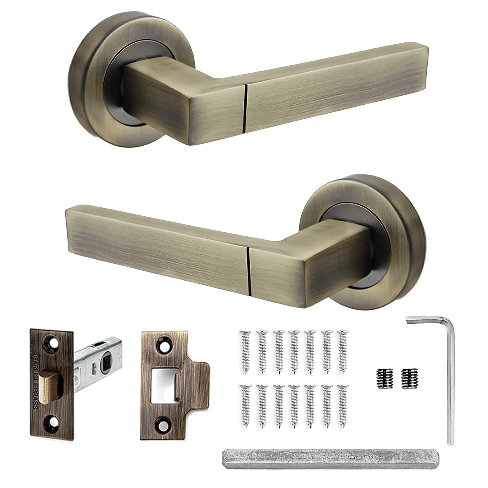 Lumina Antique Brass Passage Door Lever Handles - Latch Kit Set - Decor And Decor
