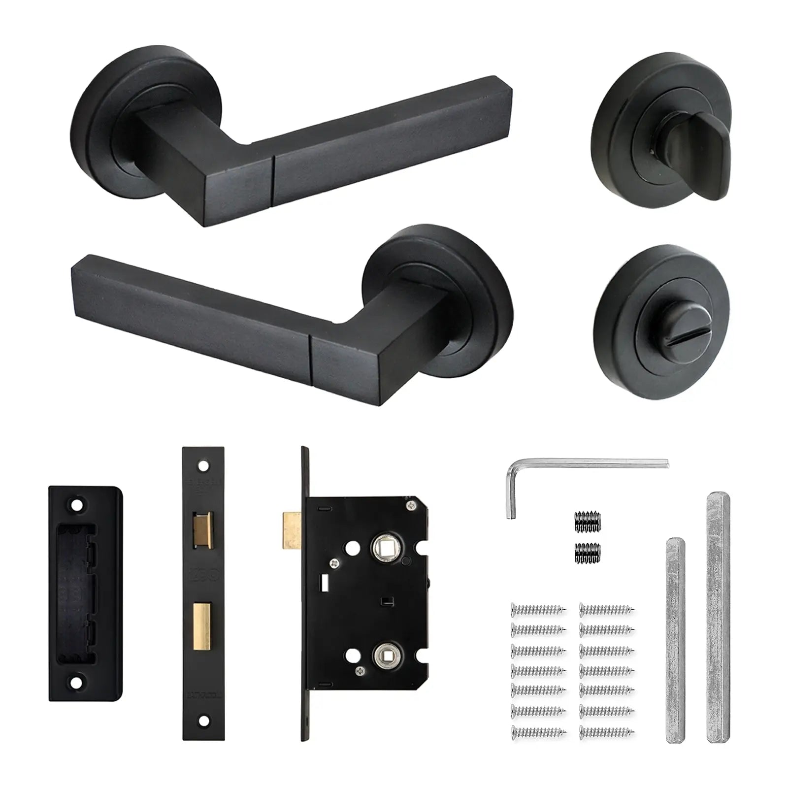 Lumina Matt Black Bathroom Door Lever Handles - Bathroom Kit Set - Decor And Decor