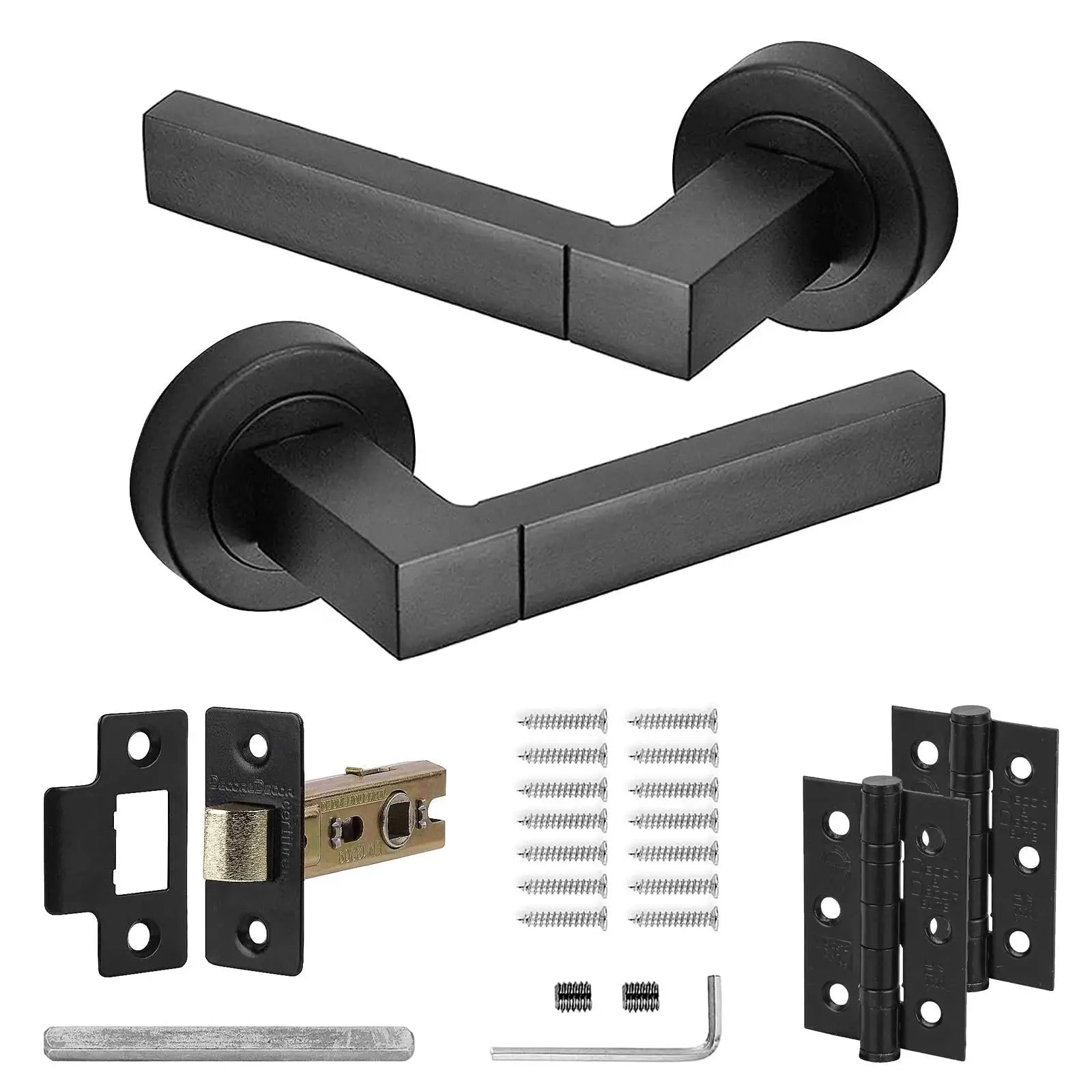 Lumina Matt Black Passage Door Lever Handles - Latch and Hinge Set - Latch & Hinge
