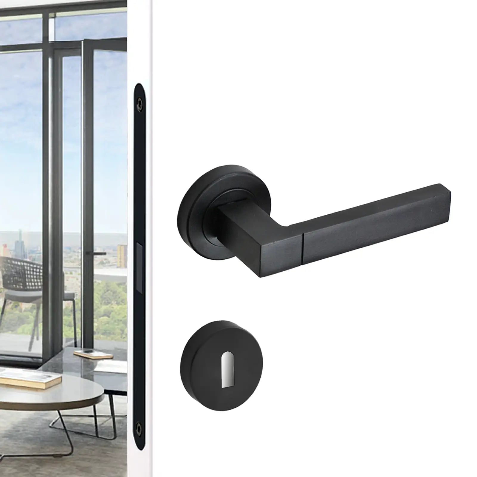 Lumina Matt Black Privacy Door Lever Handles - Sash Lock Kit Set - Decor And Decor