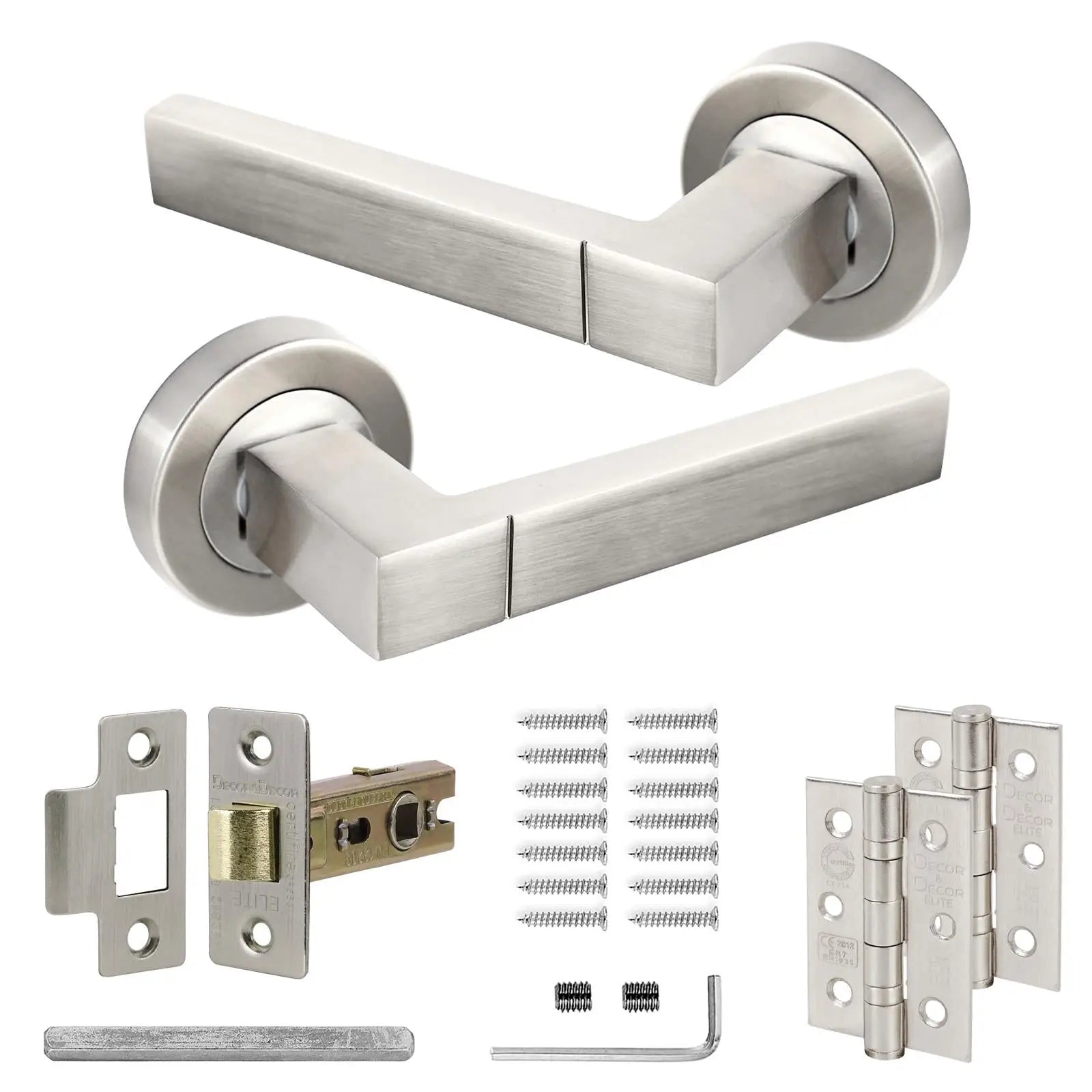Brushed metal door handle set for Lumina Satin Nickel Passage Door Lever Handles