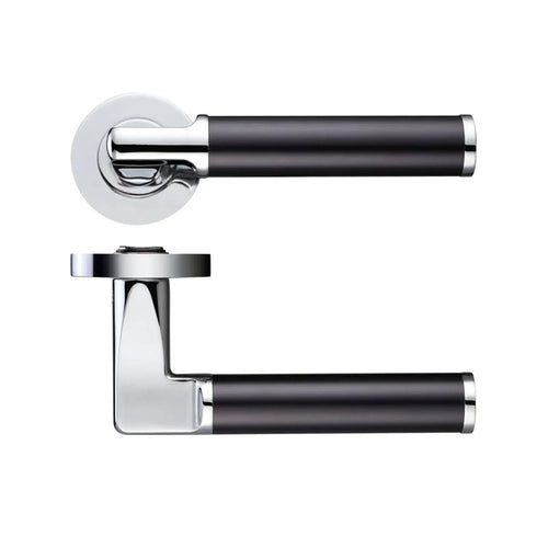 Milan Black Premium Door Handle On Rose