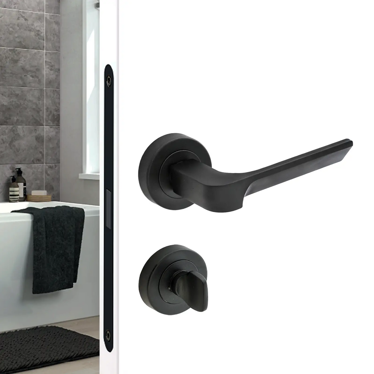 Mirage Matt Black Bathroom Door Lever Handles - Bathroom Kit Set – view 2