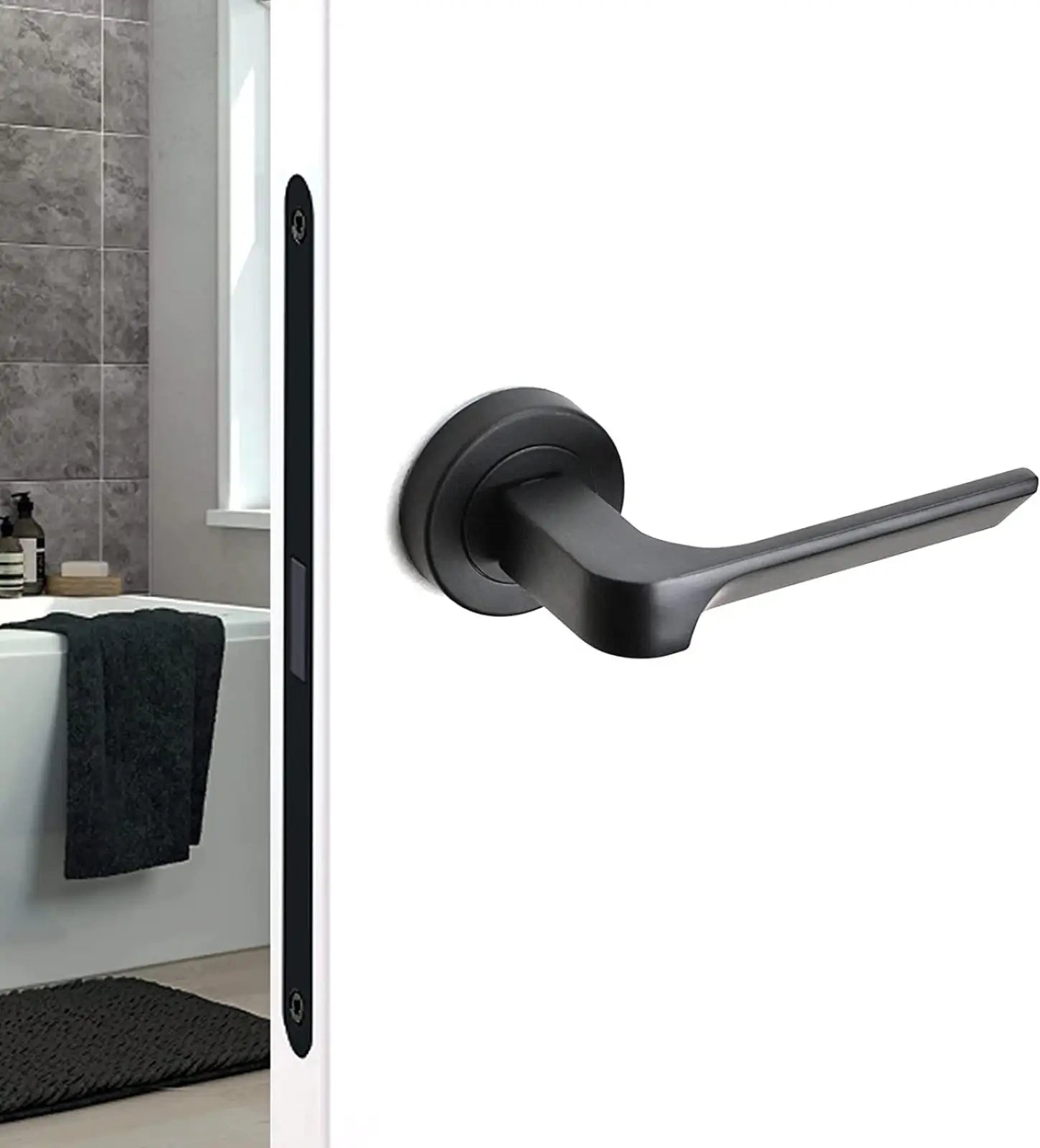 Mirage Matt Black Passage Door Lever Handles - Latch and Hinge Set - & Elegant