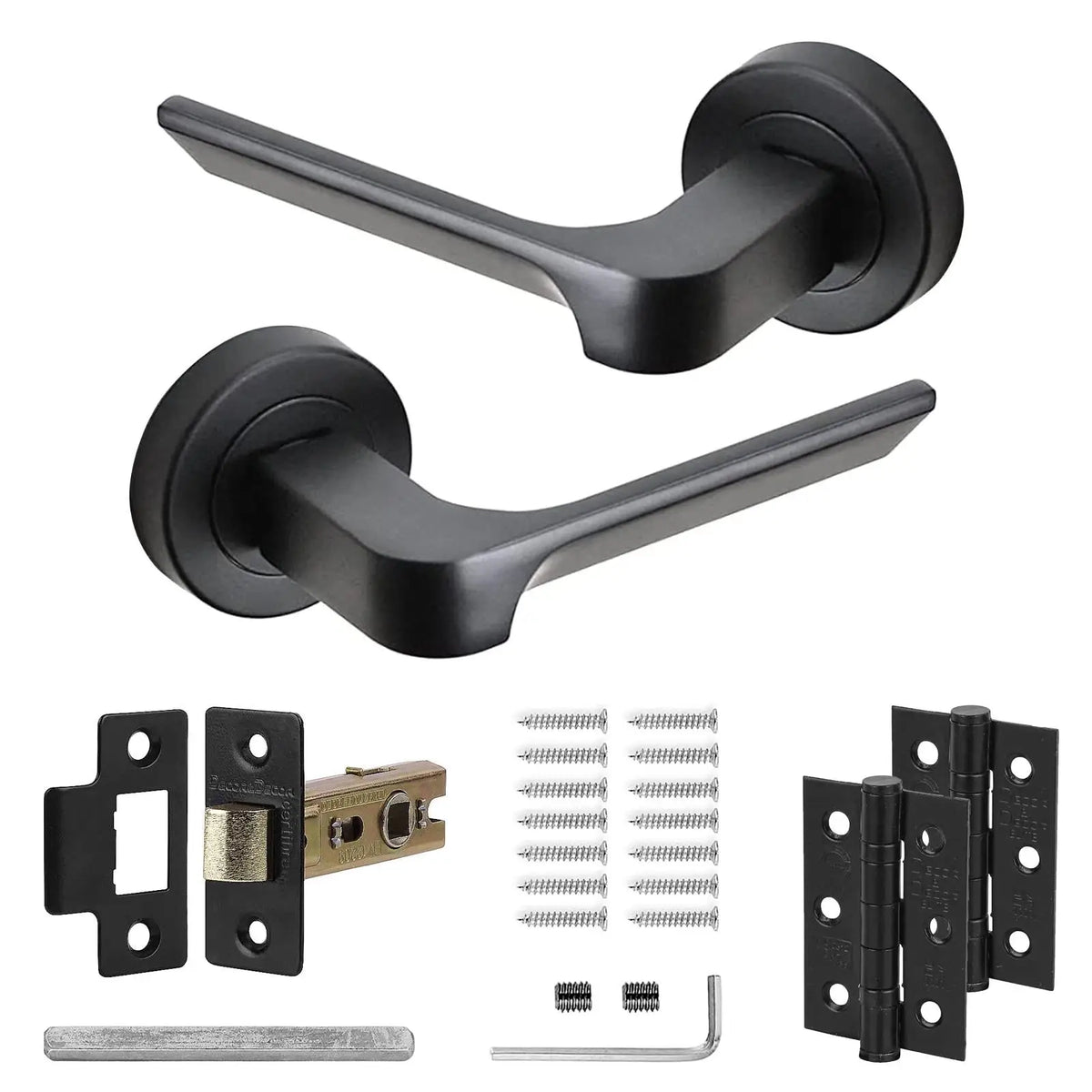 Mirage Matt Black Passage Door Lever Handles - Latch and Hinge Set - & Elegant
