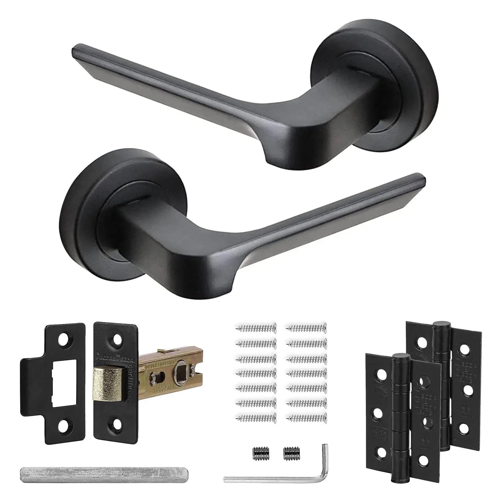 Mirage Matt Black Passage Door Lever Handles - Latch and Hinge Set - & Elegant