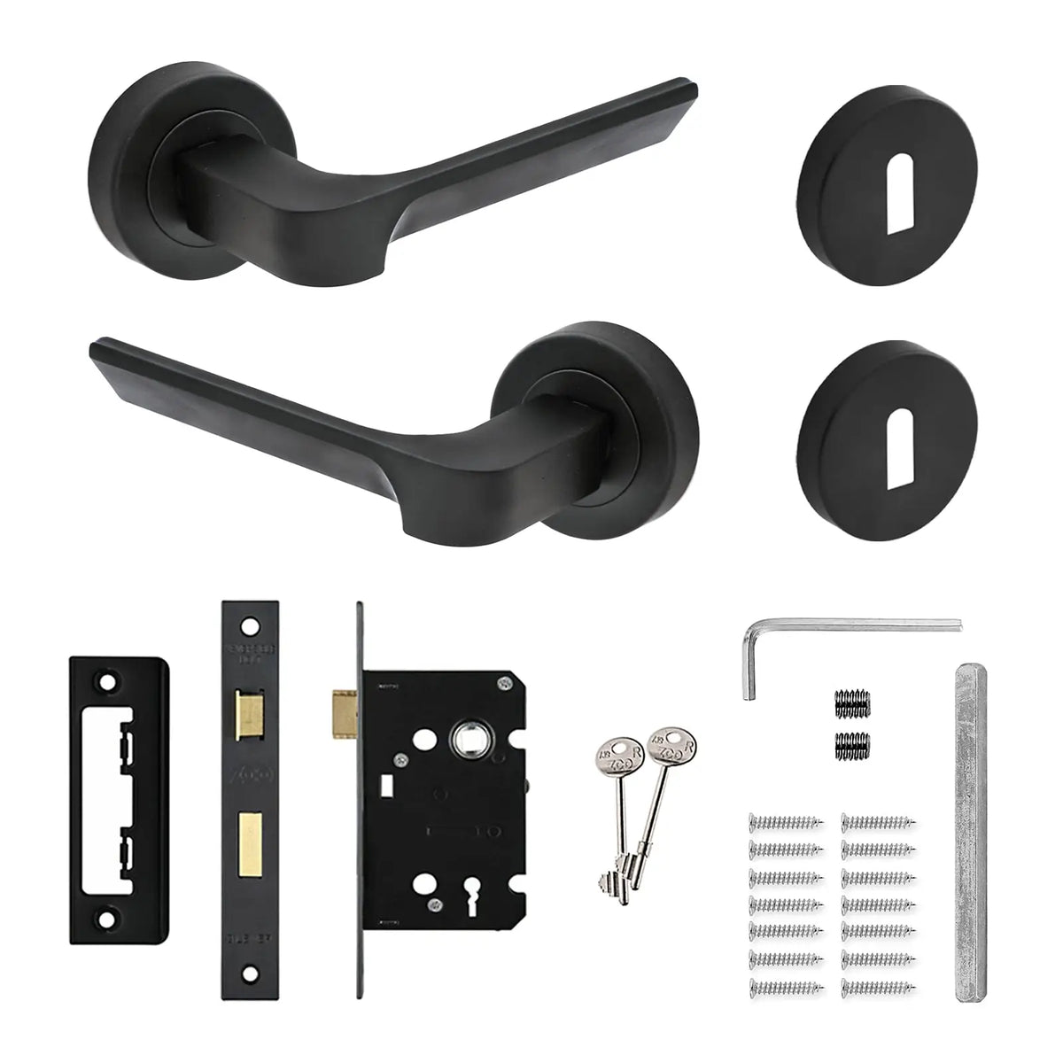 Mirage Matt Black Privacy Door Lever Handles - Sash Lock Kit Set