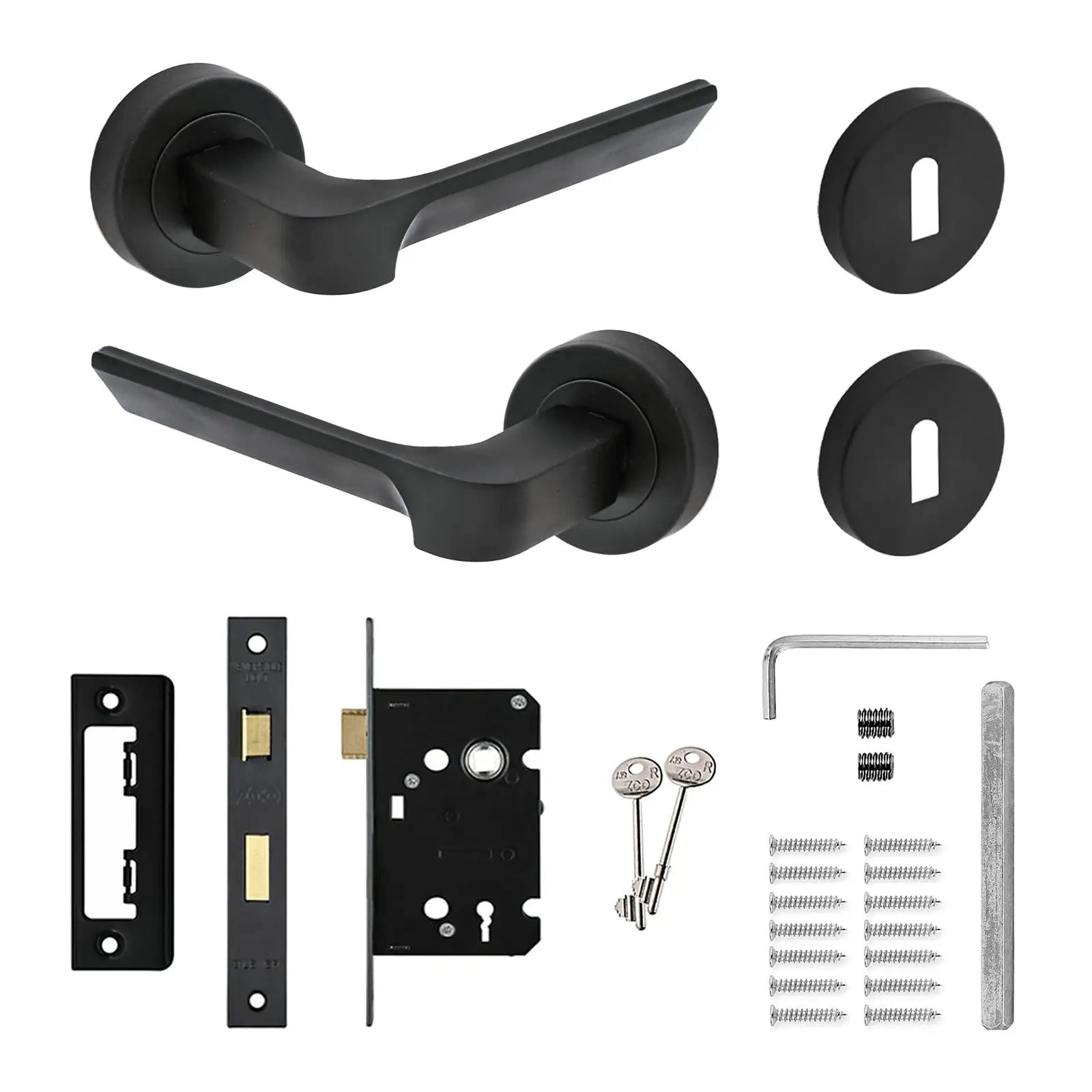 Mirage Matt Black Privacy Door Lever Handles - Sash Lock Kit Set - Decor And Decor
