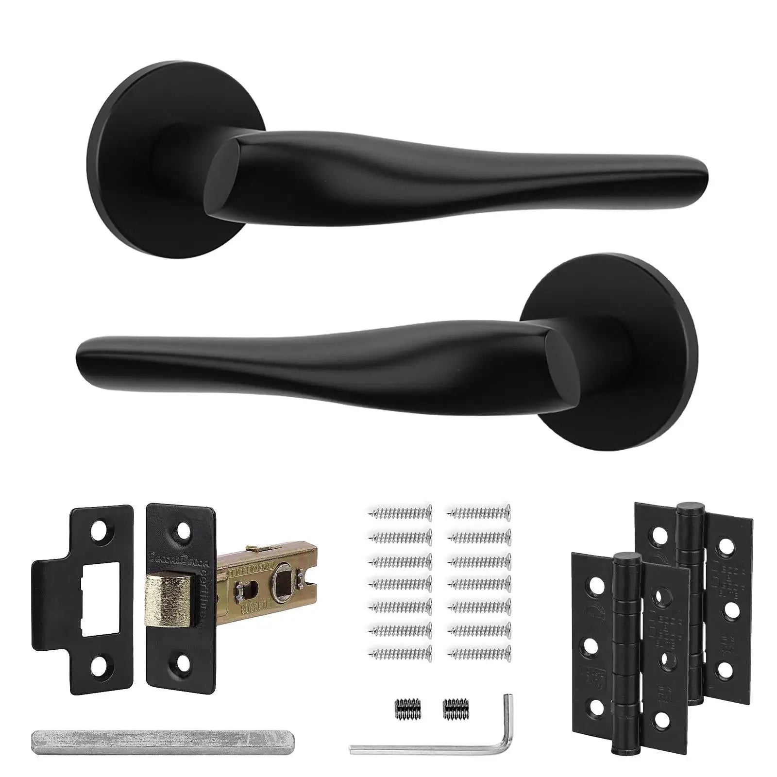 Nanda Matt Black Passage Door Handles - Latch and Hinge Set - & Handle –