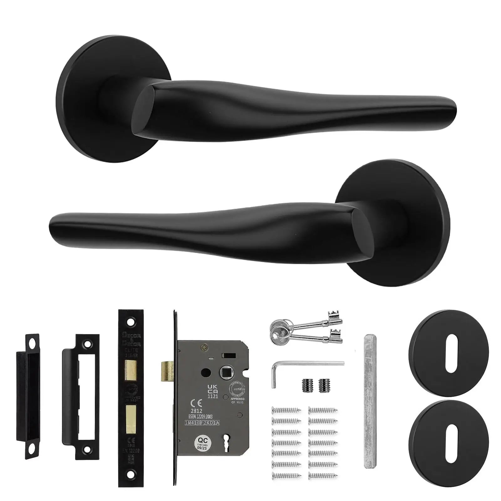 Nanda Matt Black Privacy Door Handles - Sash Lock Kit Set - Handle –