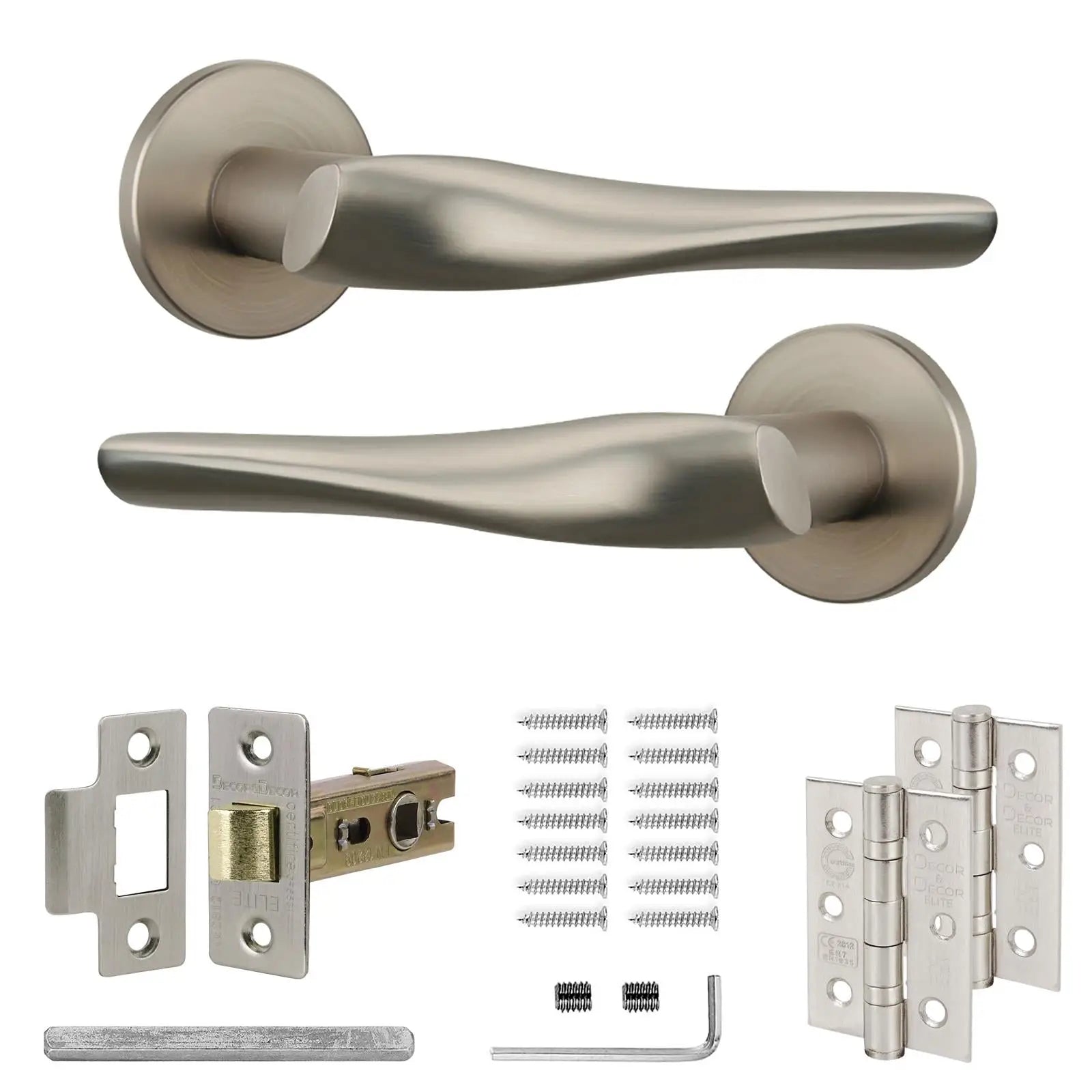Nanda Satin Nickel Passage Door Handles - Latch and Hinge Set - & Handle –