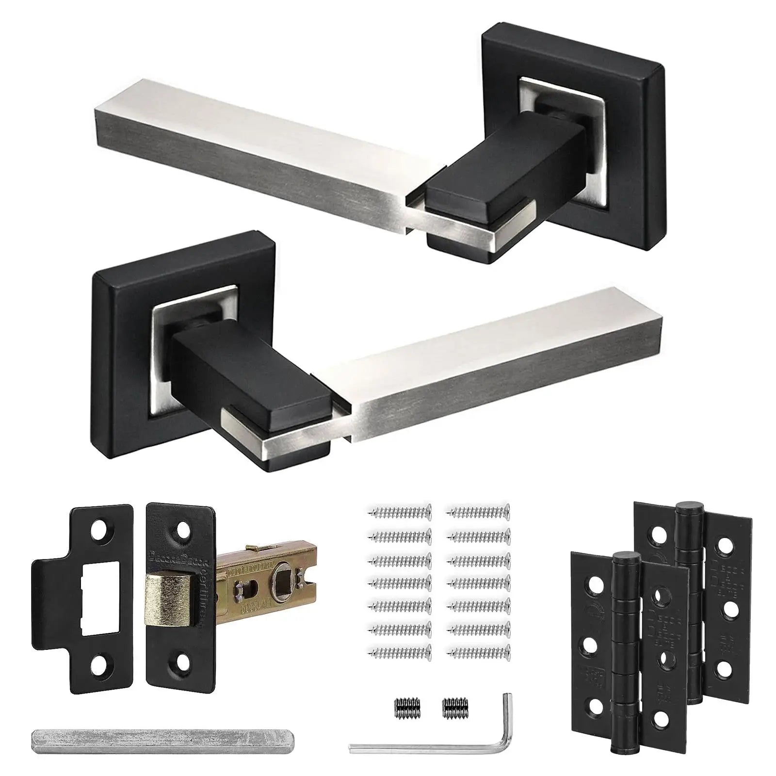 Modern Nexus Duo Finish Passage Door Lever Handles Latch and Hinge Set for stylish entryways