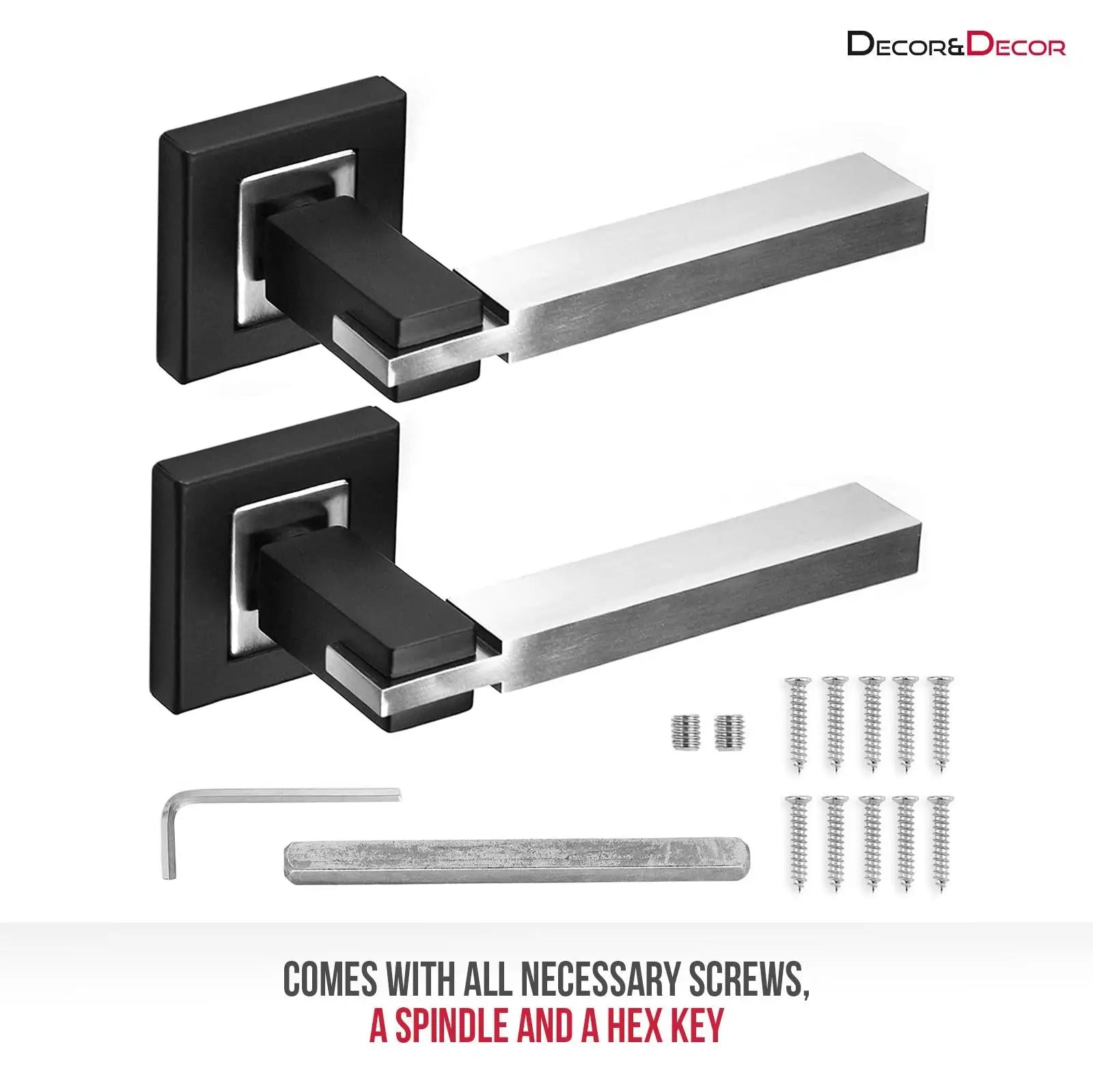 Two-tone square door handle set with hardware for Nexus Duo Finish Passage Door Lever