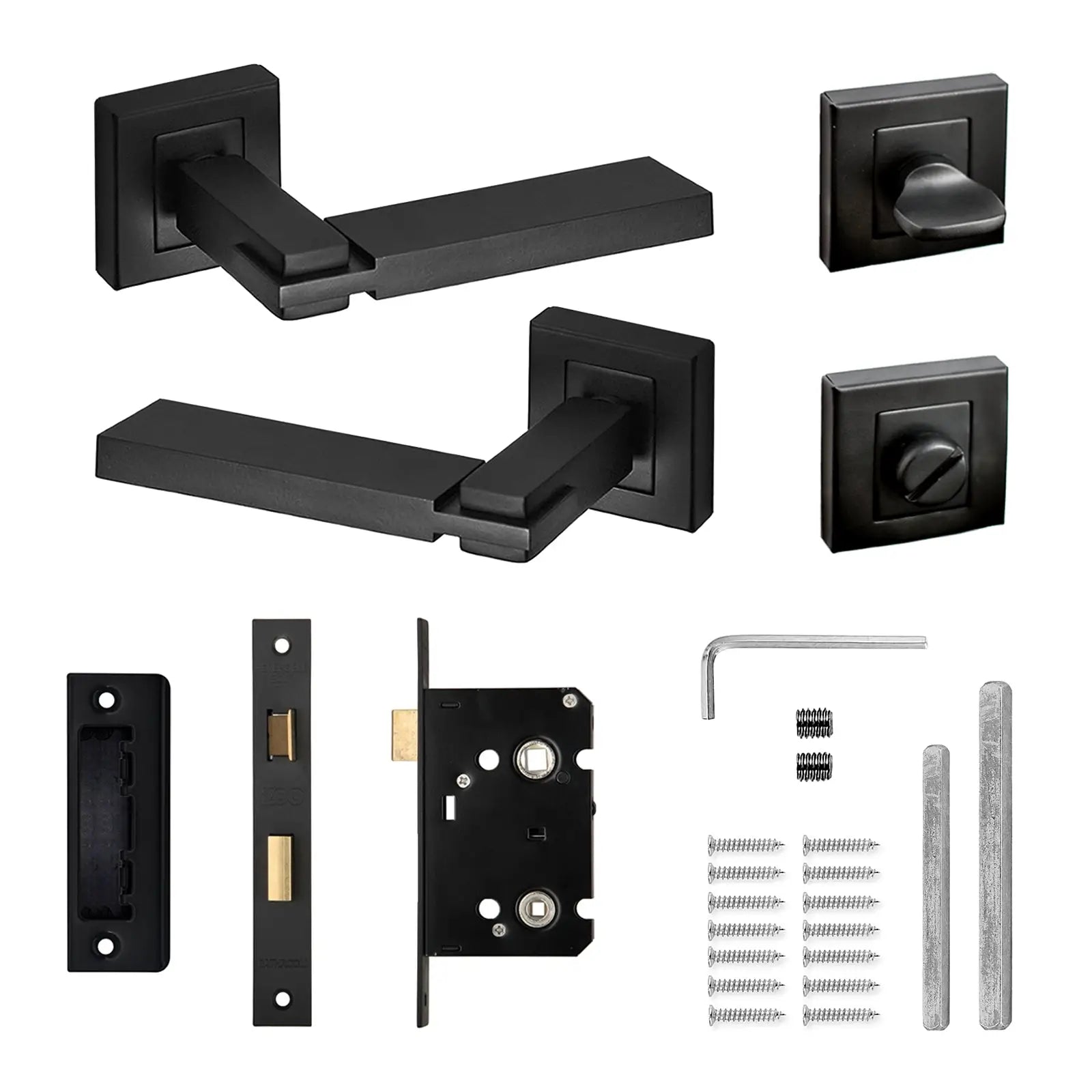 Nexus Matt Black Bathroom Door Lever Handles - Bathroom Kit Set - Decor And Decor