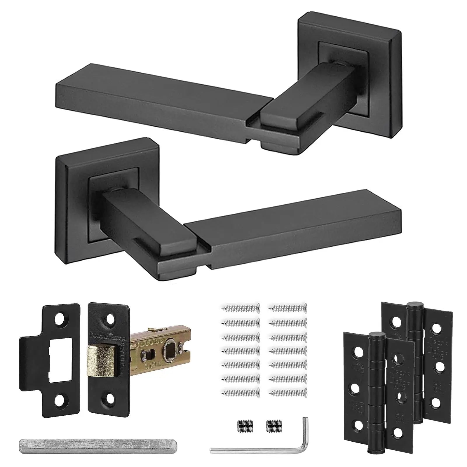 Nexus Matt Black Passage Door Lever Handles - Latch and Hinge Set - Latch & Hinge