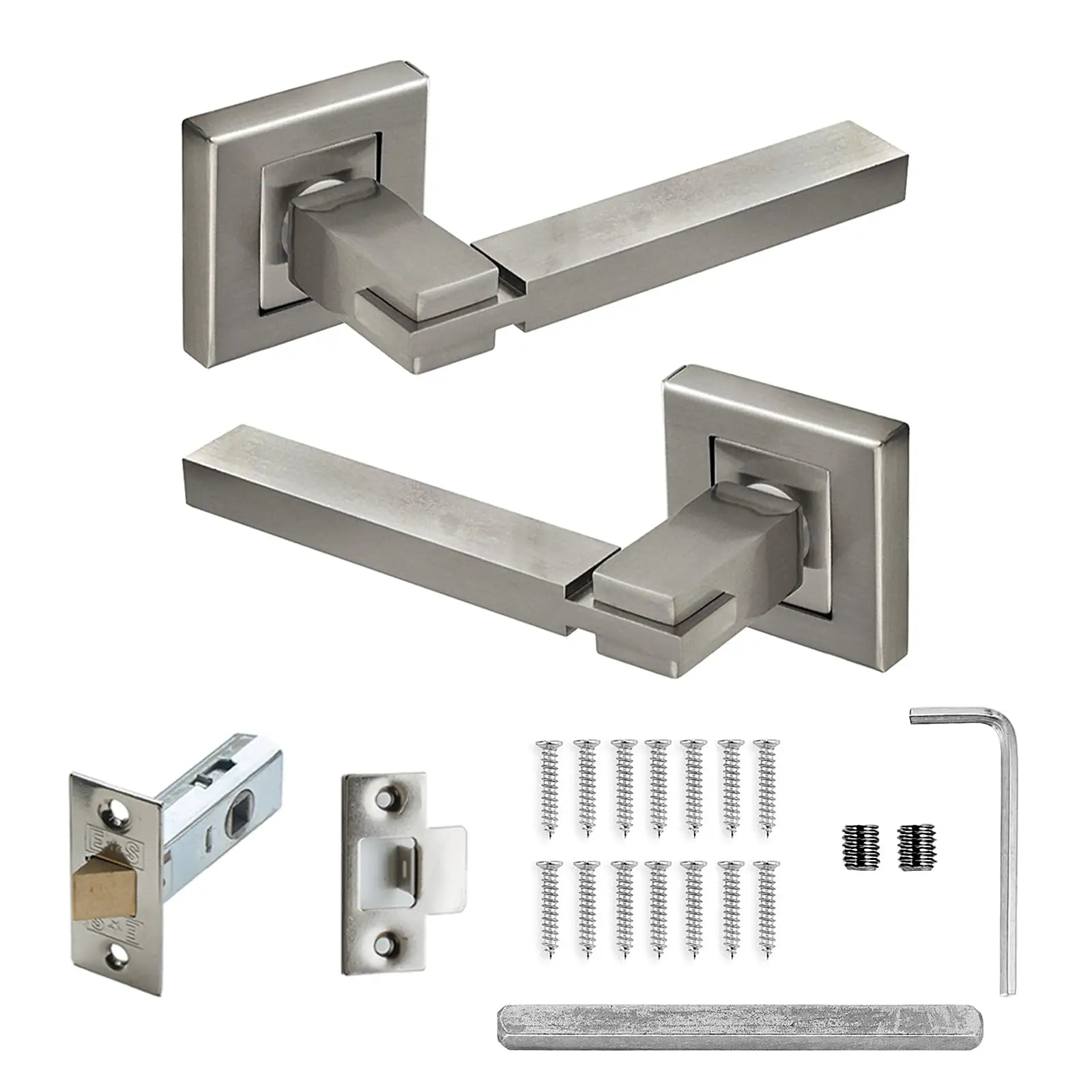 Nexus Satin Nickel Passage Door Lever Handles - Latch Kit Set - Decor And Decor