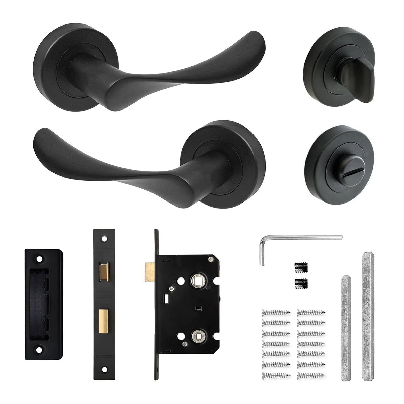 Nimbus Matt Black Bathroom Door Lever Handles - Bathroom Kit Set - Decor And Decor