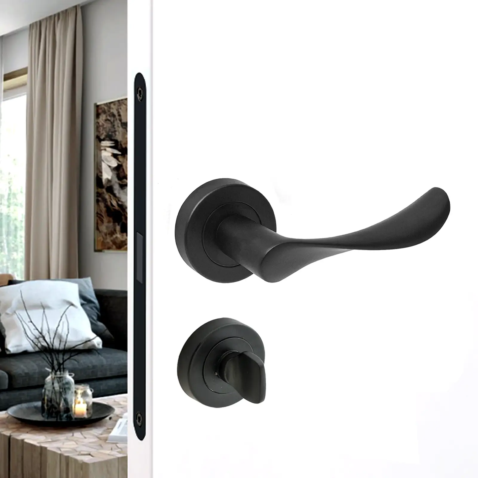 Nimbus Matt Black Bathroom Door Lever Handles - Bathroom Kit Set - Decor And Decor