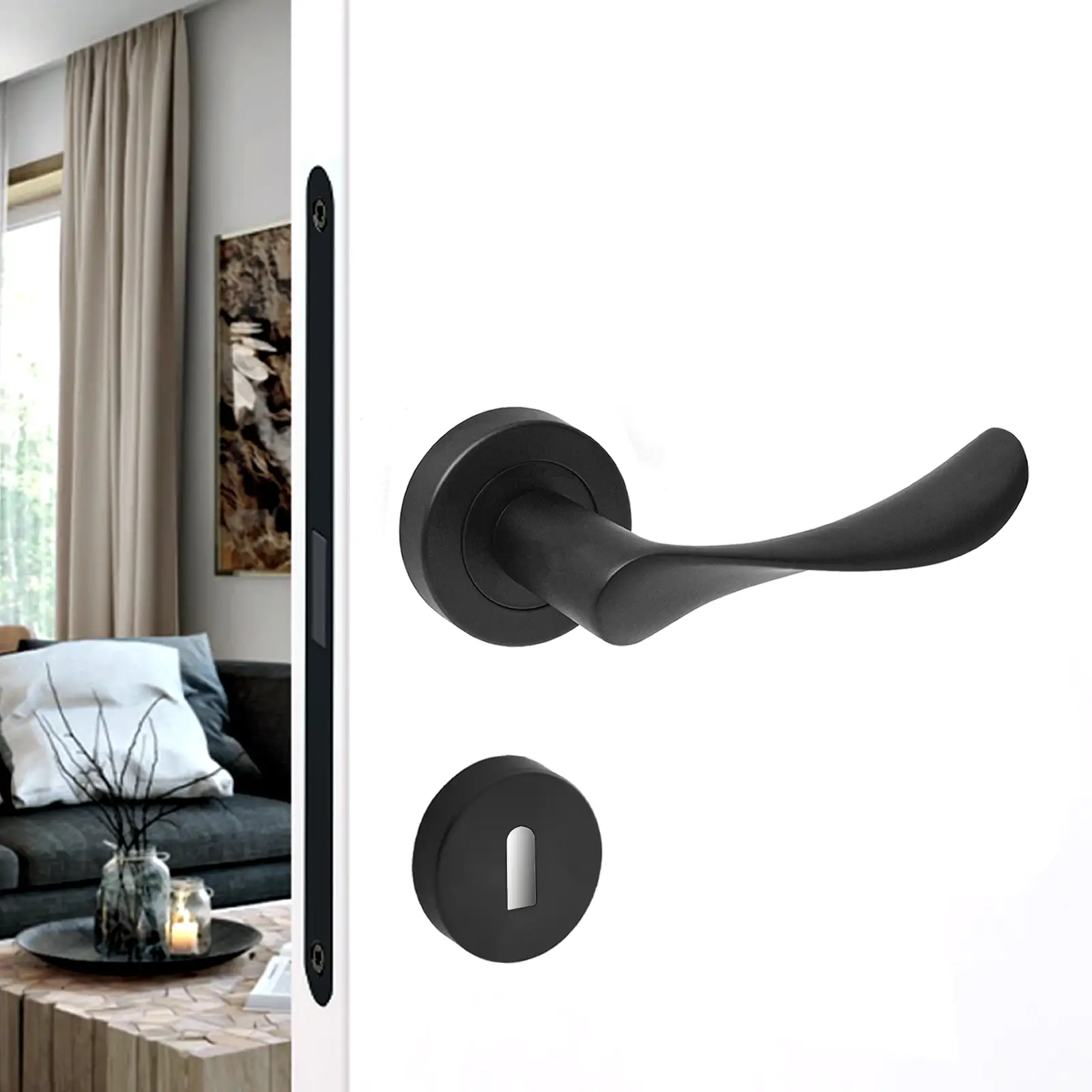 Nimbus Matt Black Privacy Door Lever Handles - Sash Lock Kit Set - Decor And Decor