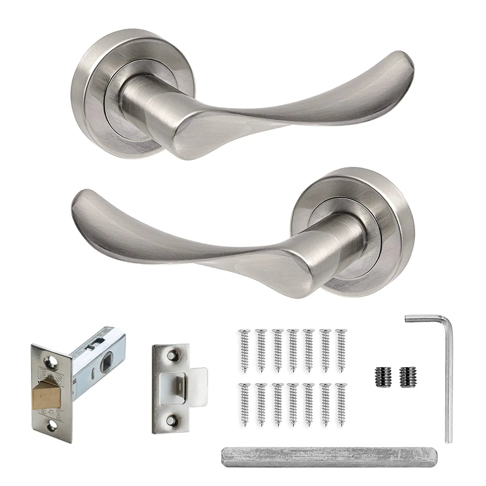 Nimbus Satin Nickel Passage Door Lever Handles - Latch Kit Set - Decor And Decor