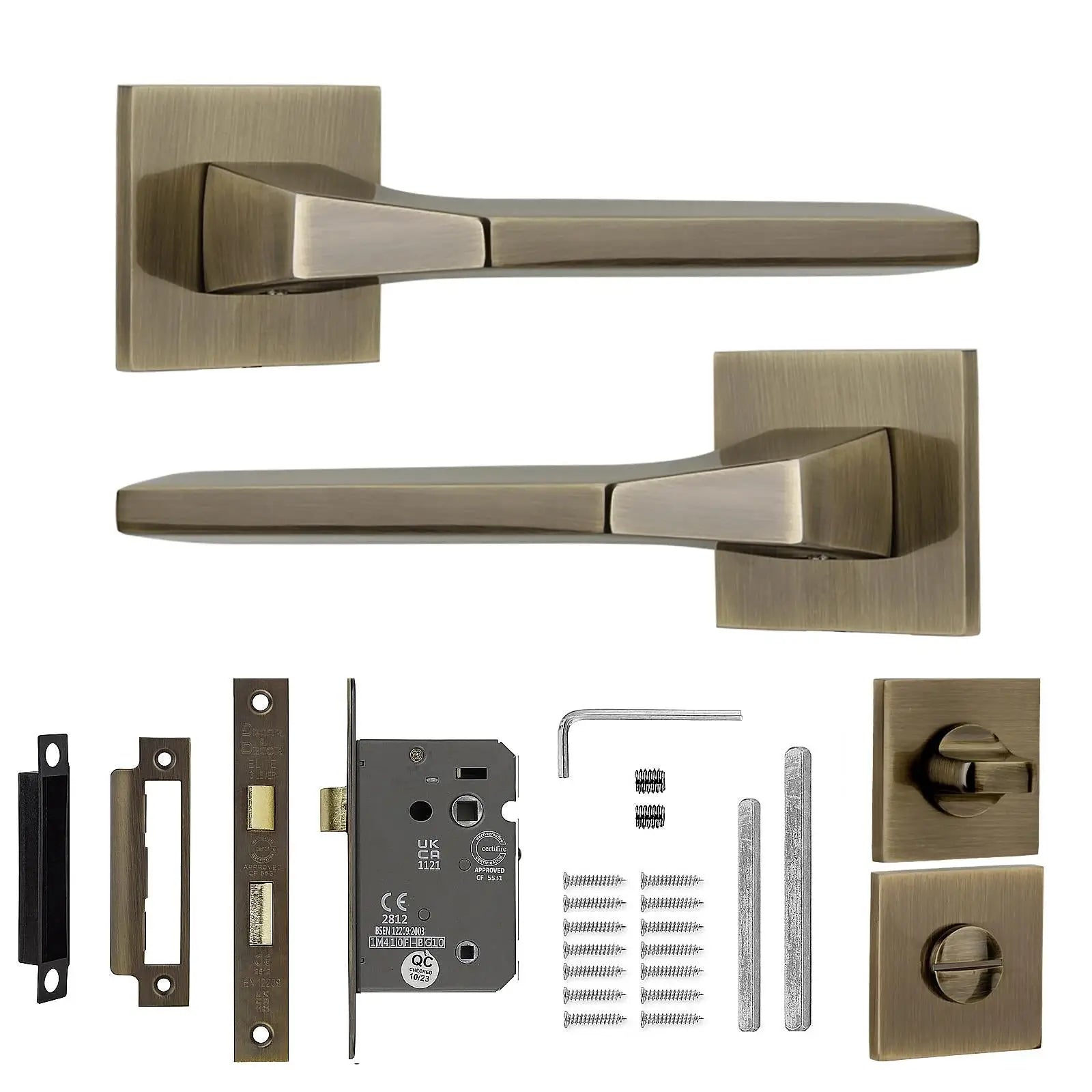 Penta Antique Brass Bathroom Door Handles with Square Plates for stylish decor