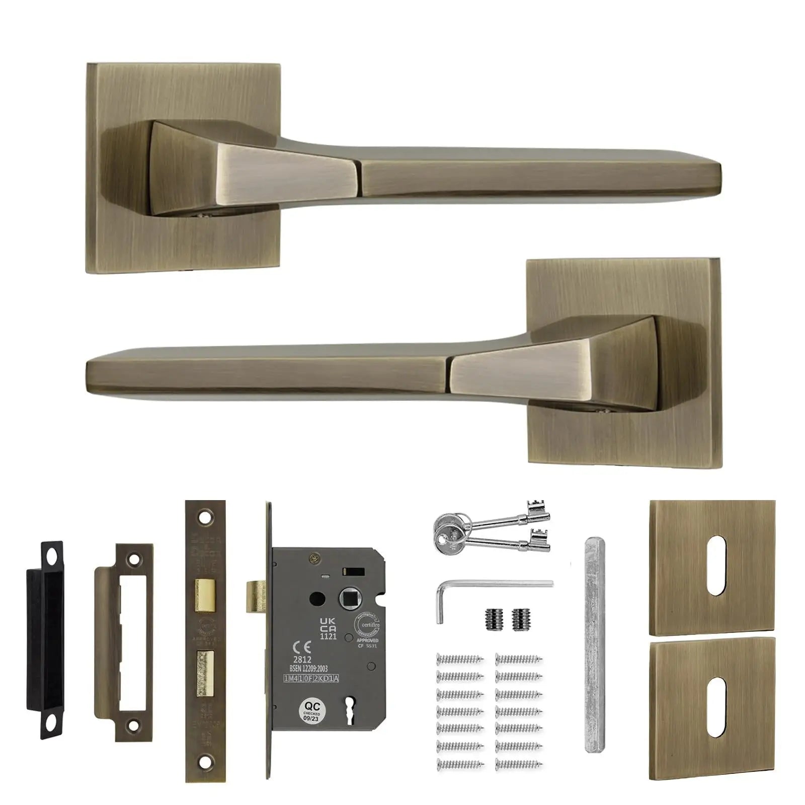 Penta Antique Brass Privacy Door Handles - Sash Lock Kit Set - –