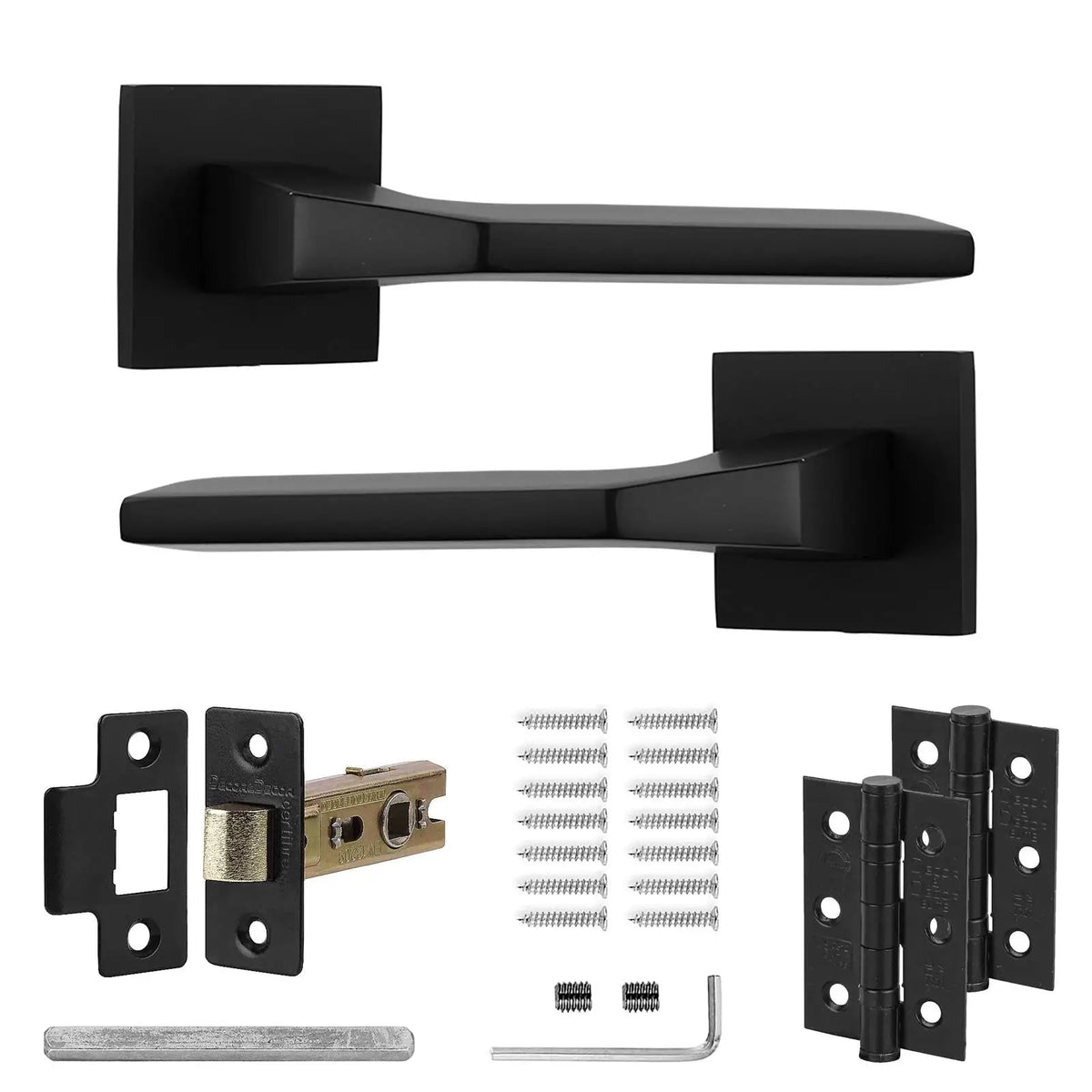 Penta Matt Black Passage Door Handles - Latch and Hinge Set - & Handle –
