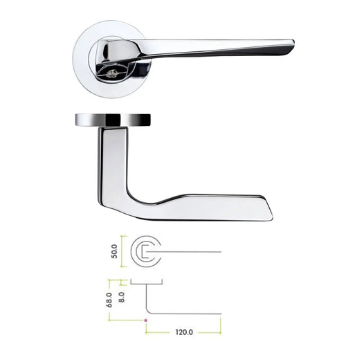 Polished Chrome Lyra lever Door Handles On Rose – view 2