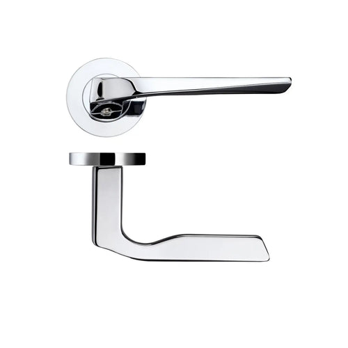 Polished Chrome Lyra lever Door Handles On Rose
