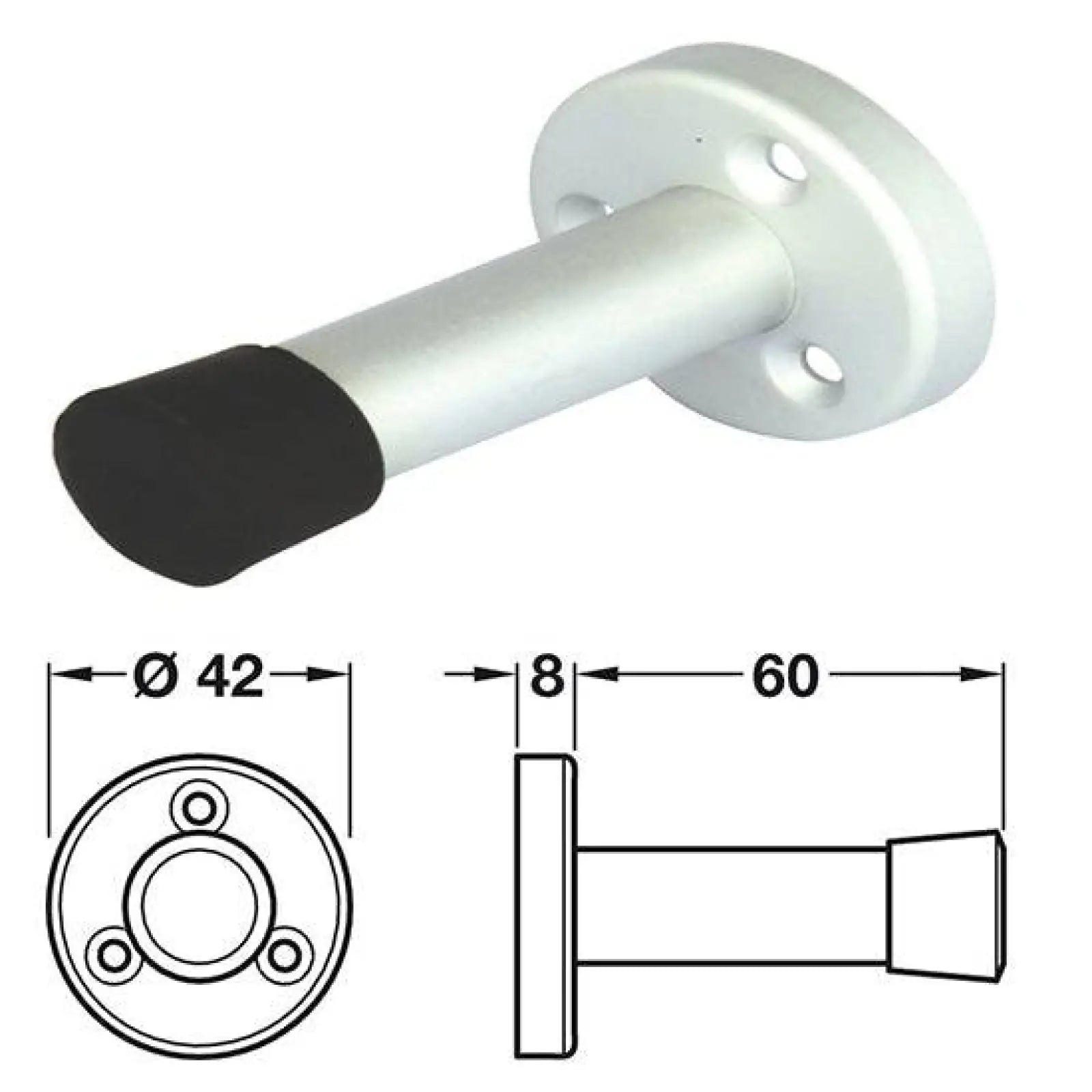 Projection Door Stop Wall Mounted Overall Projection 68mm - Decor And Decor