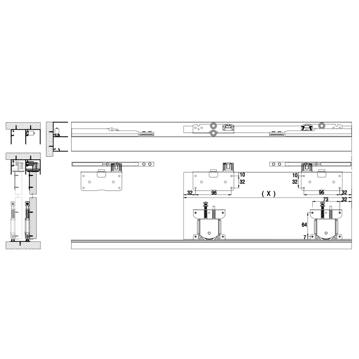 PS-Slide Sliding Door Wardrobe System - 2 Door - 1200mm Track - Both Way Soft Close – view 6