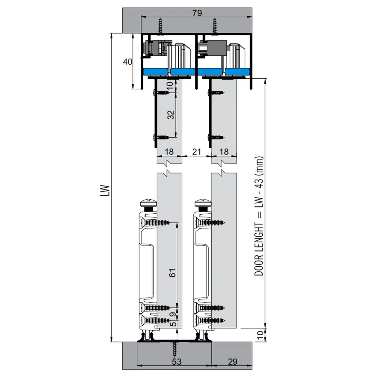 PS-Slide Sliding Door Wardrobe System - 2 Door - 1200mm Track - Both Way Soft Close – view 3