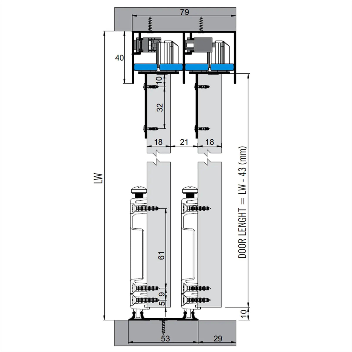 PS-Slide Sliding Door Wardrobe System - 4 Door - 3600mm Track - Both Way Soft Close – view 5