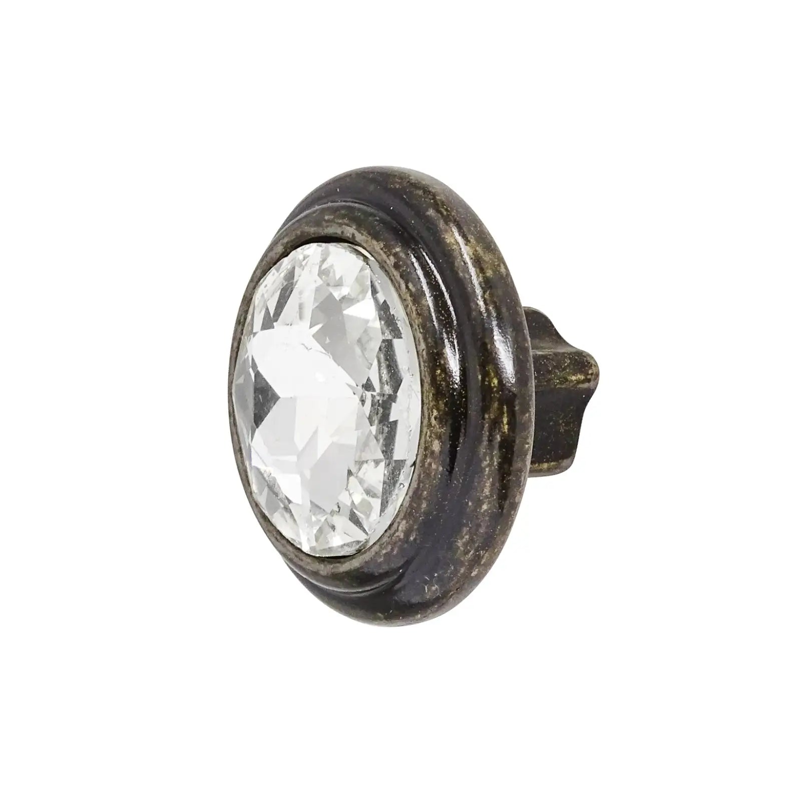 Raywood - Vintage Crystal Glass Cupboard Knob - Antique Brass - Decor And Decor
