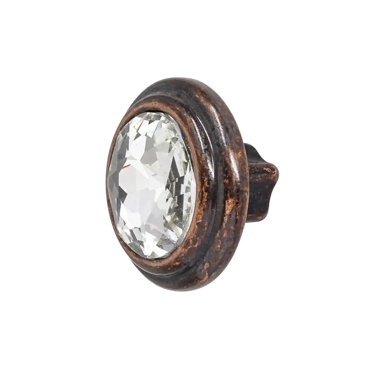 Raywood - Vintage Crystal Glass Cupboard Knob - Antique Copper