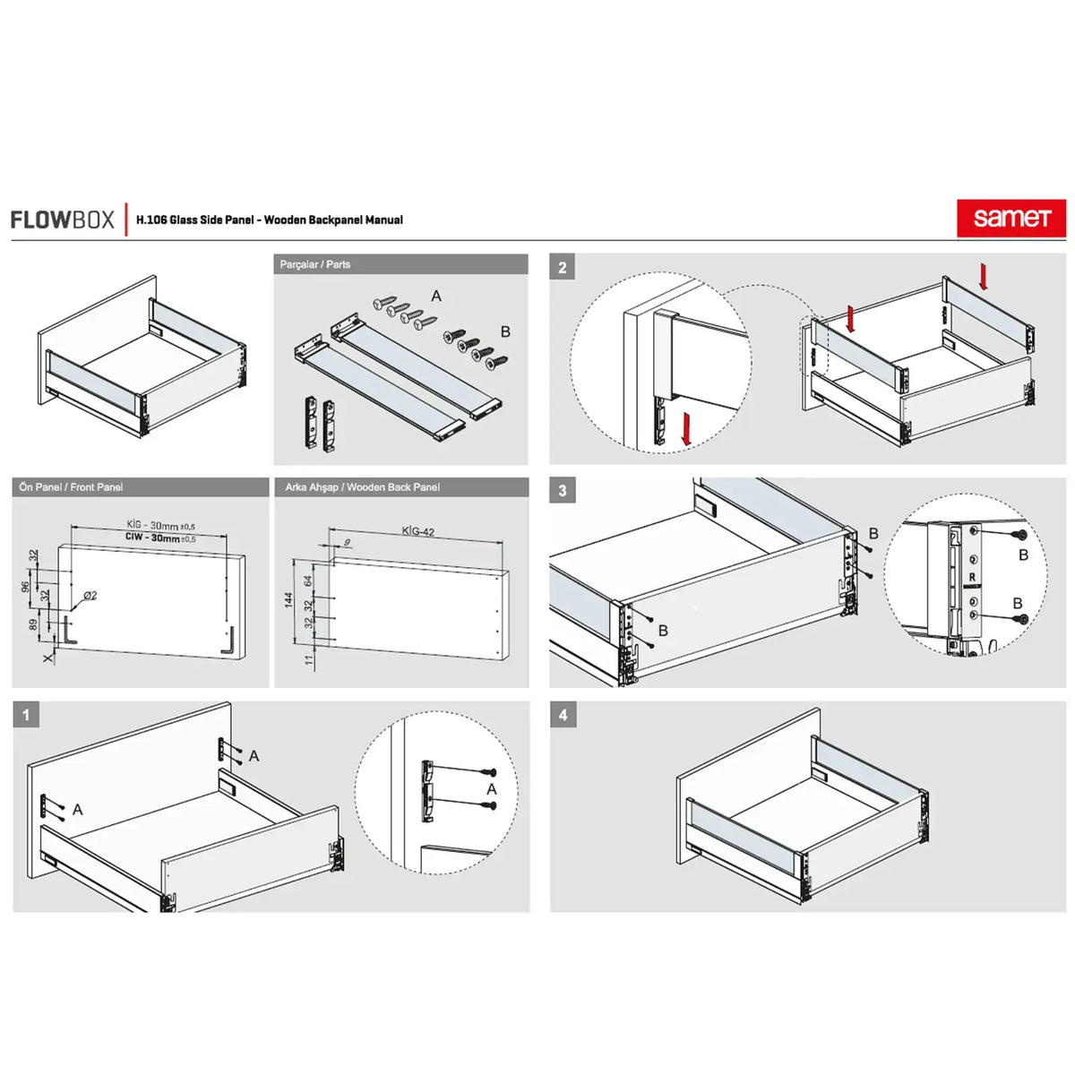 SAMET Kitchen Drawer Box Gallery Rail Glass Side Runners – view 9