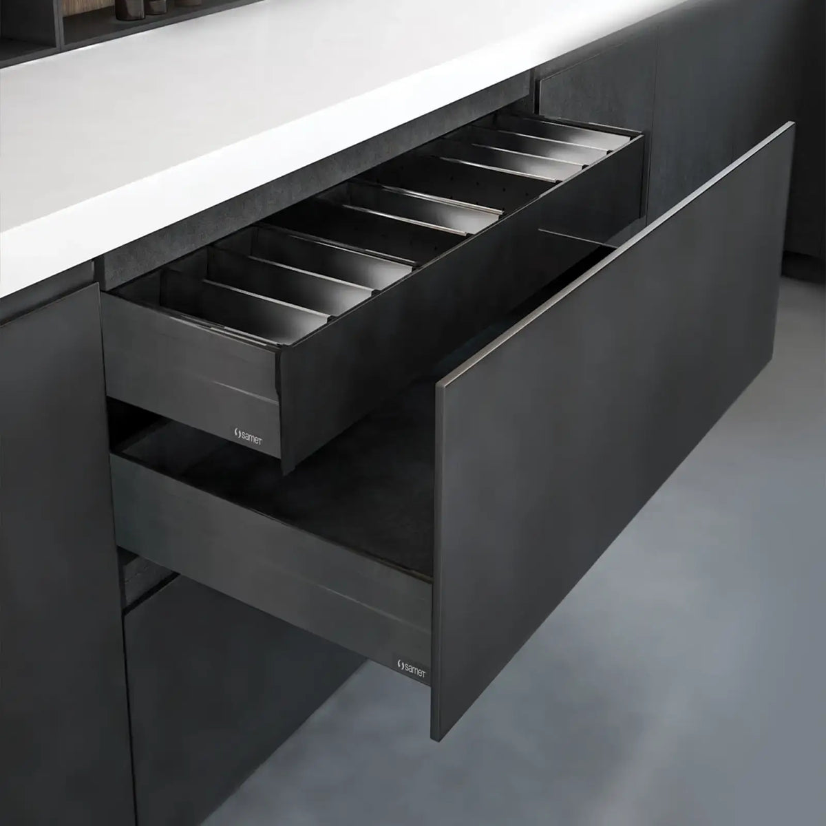 SAMET Kitchen Drawer Box Gallery Rail Glass Side Runners