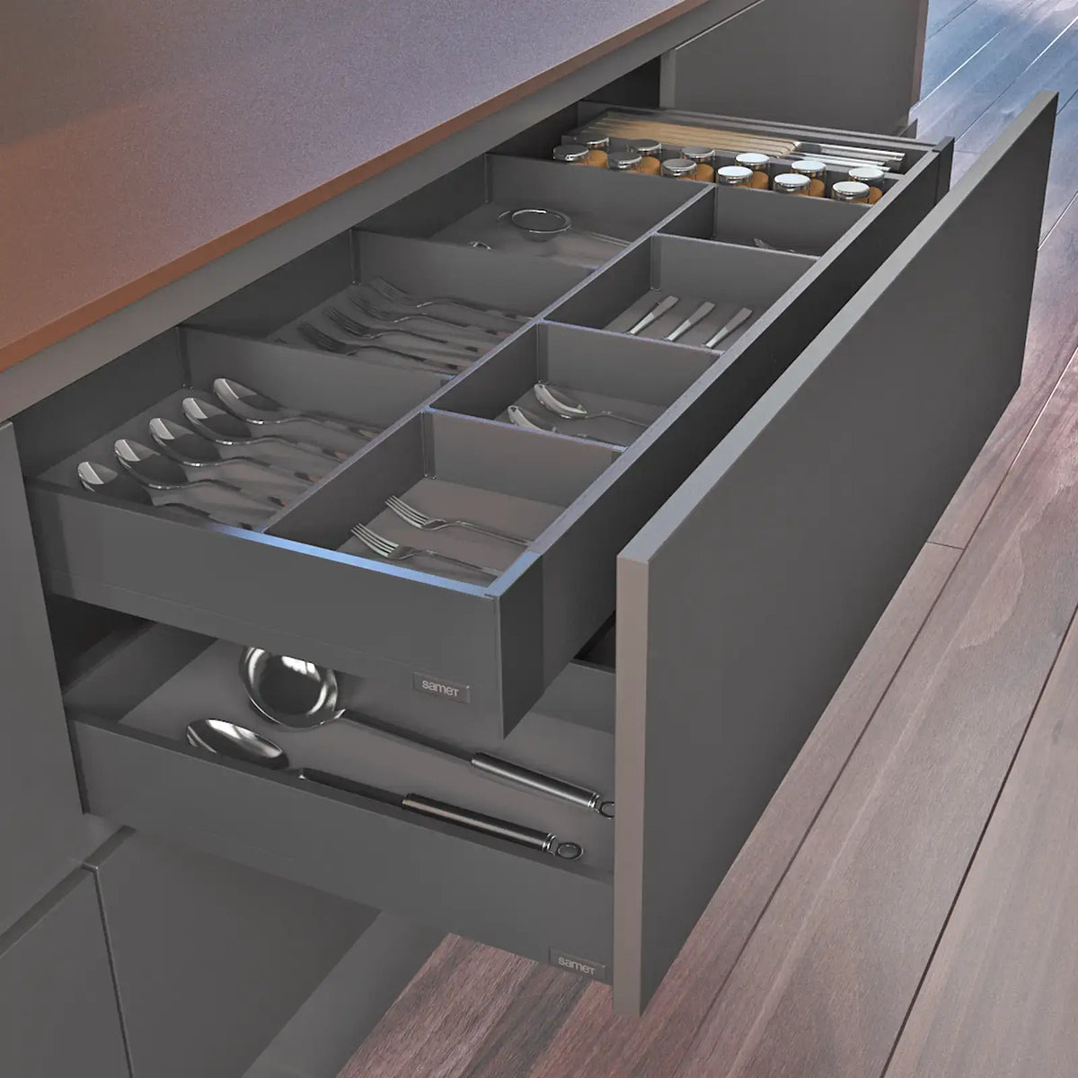 SAMET Kitchen Drawer Box Gallery Rail Glass Side Runners – view 2