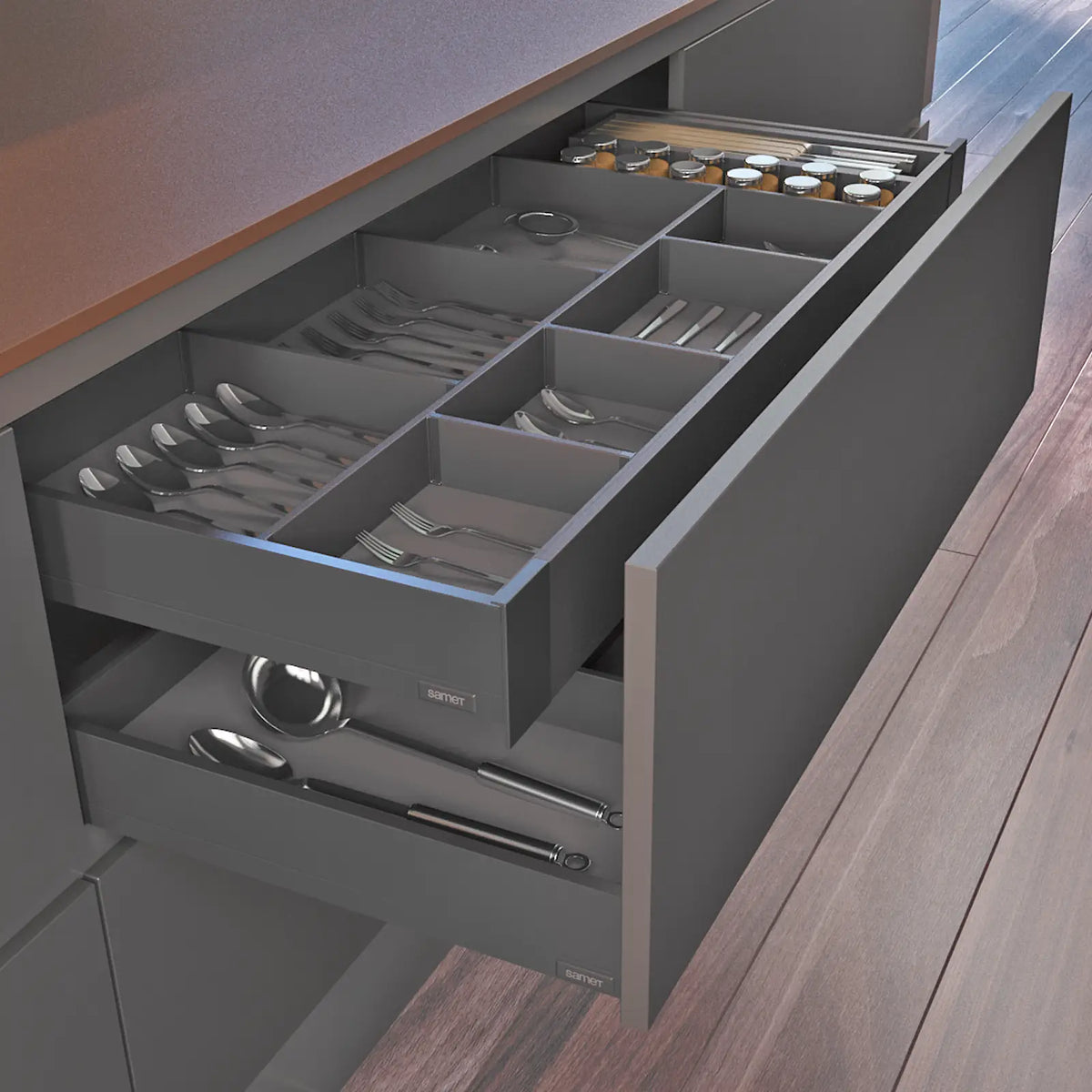 SAMET Push to Open Kitchen Drawer Box Gallery Rail Soft Close