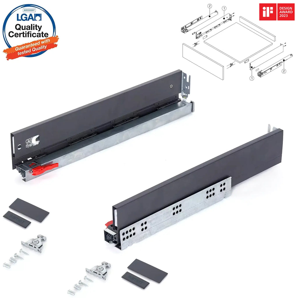 SAMET Push to Open Soft Close Box Slim Sides Drawer Runners