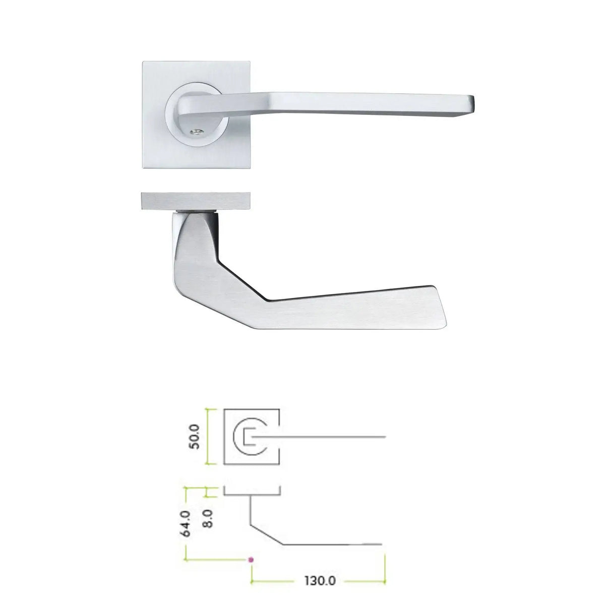 Satin Chrome Auriga Door Handles On Square Rose – view 2