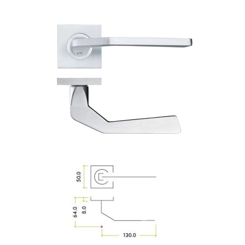 Satin Chrome Auriga Door Handles On Square Rose – view 2