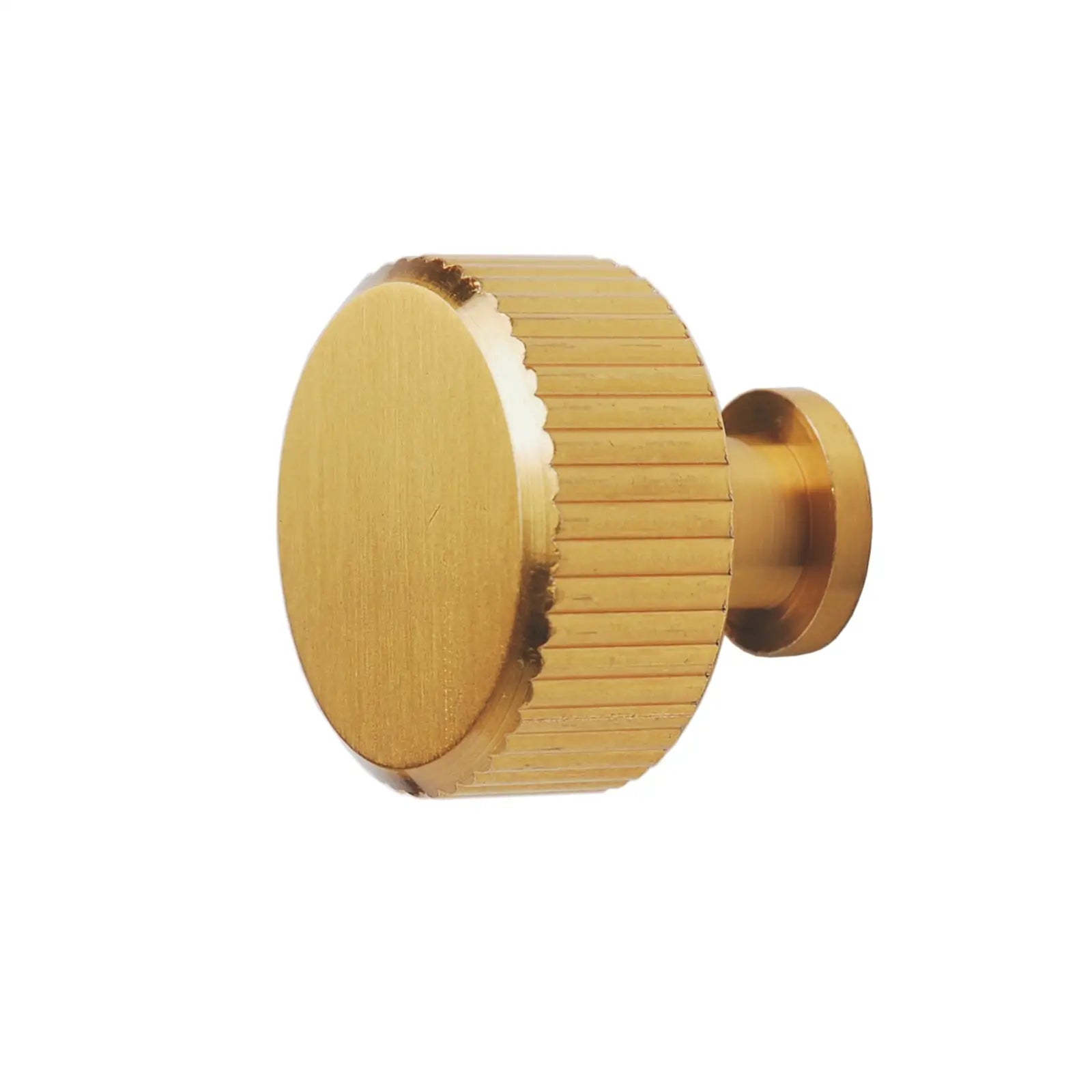 Gold-colored ridged knob for Sienna Lines Knurled Round Cabinet Knob in Matt Gold